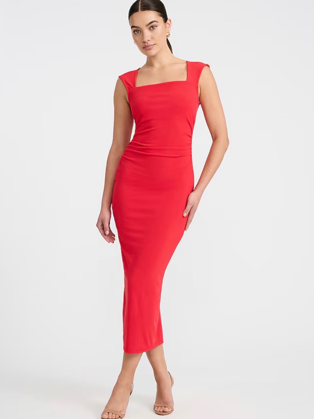 Express Ribbed Knit Cap Sleeve Ruched Midi Sheath Dress NWT